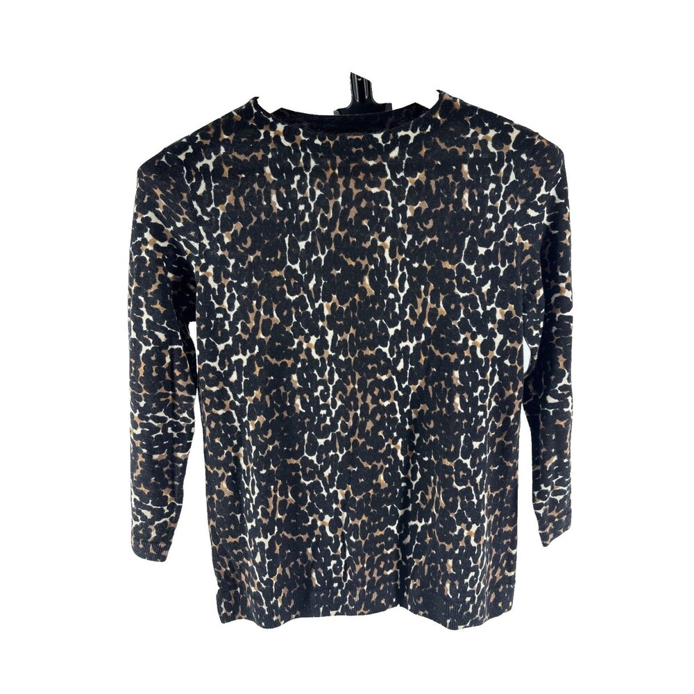 Women's Talbots 100% Merino Wool Cheetah Print Crewneck Sweater Size Sp EUC
